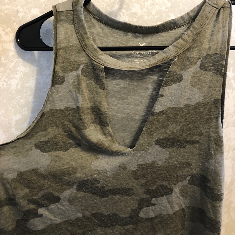 V-neck cutout camo tank top